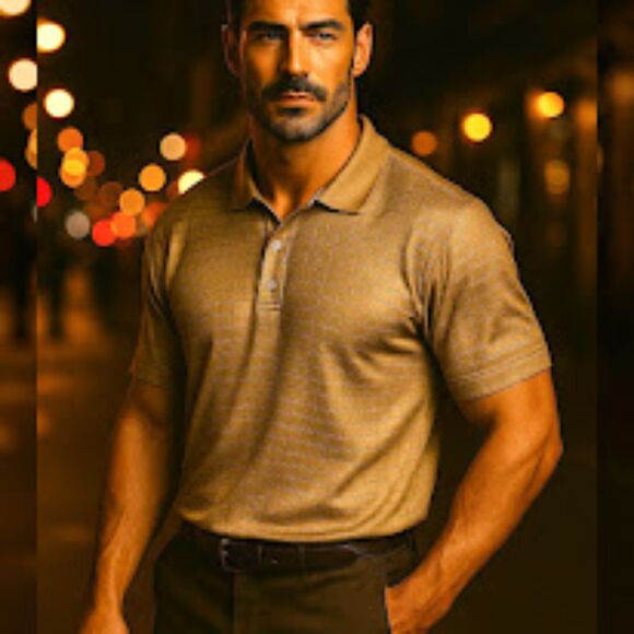 Saybury Textured Gold Croc Men's Polo Shirt L | Rayon Shine Dressy Golf Vibes - Picture 1 of 9